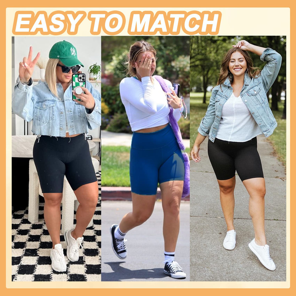 MOREFEEL 3 Pack Plus Size 8" Biker Shorts with Pockets for Women-High Waisted Tummy Control Non-See Through Workout Yoga Shorts
