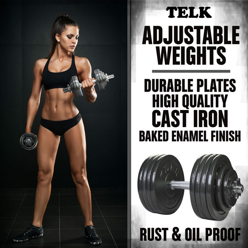 TELK – Adjustable Dumbbell Set 200 (100lb x 2) – Home Gym Weight Set with Baked Enamel Cast Iron Plates – Space-Saving Free Weights for Strength Training