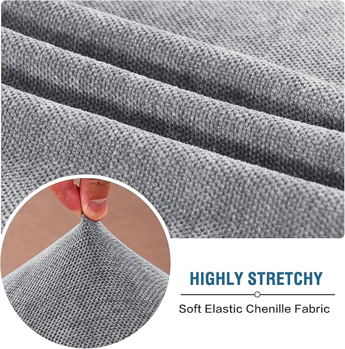 H.VERSAILTEX Sofa Cushion Covers Stretch Chenille Chair Covers Armchair High Stretch Chair Covers for Living Room Non Slip Chair Slipcover with Elastic Bottom(1 Seater Armchair Cushion Cover,Grey)