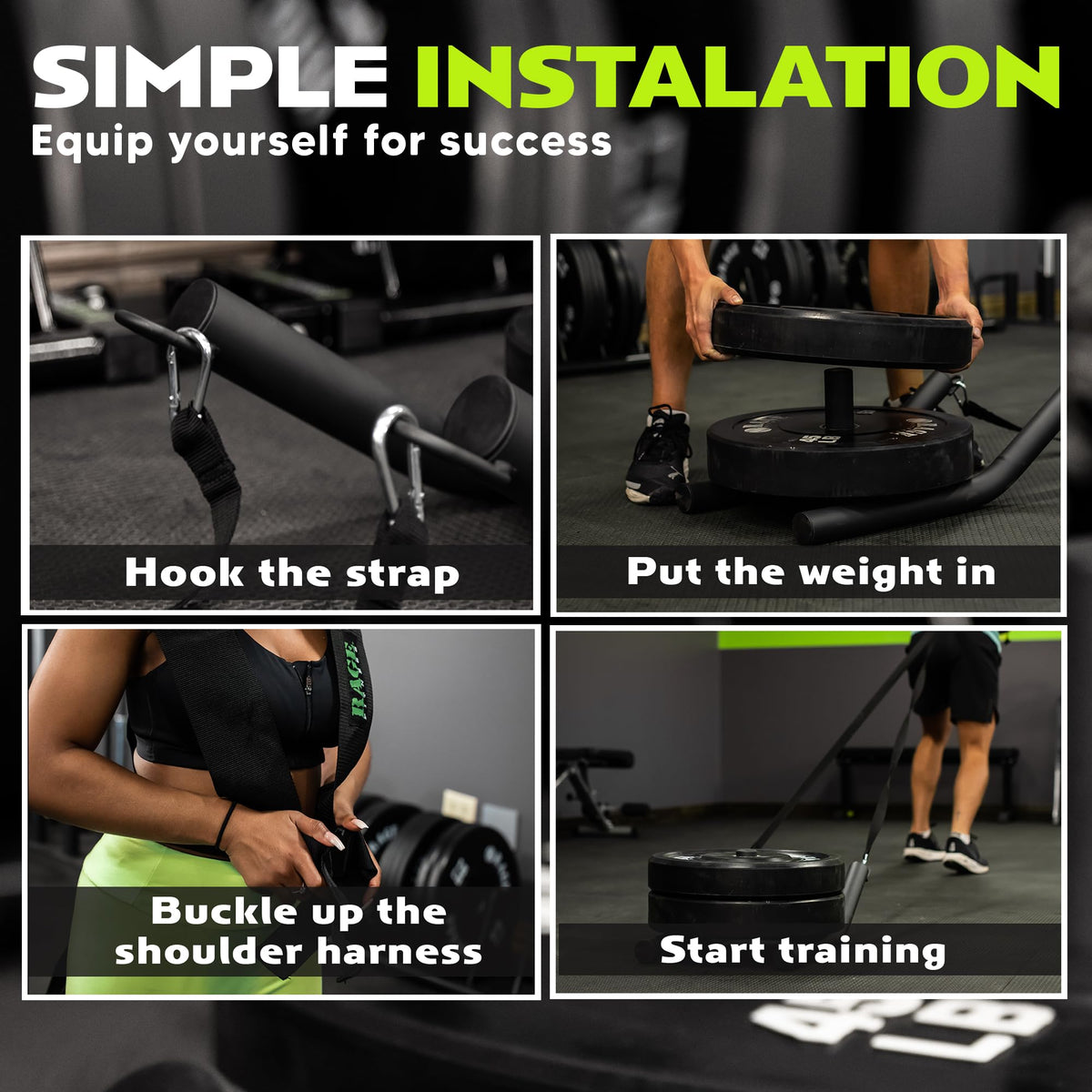 Rage Fitness R2 Weight Training Pull Sled with Harness. 90 LBS Capacity & 6.5 Feet Strap. Power Speed Sled Ideal for Endurance and Weight Training. Compatible with Bumper Plates (Black)