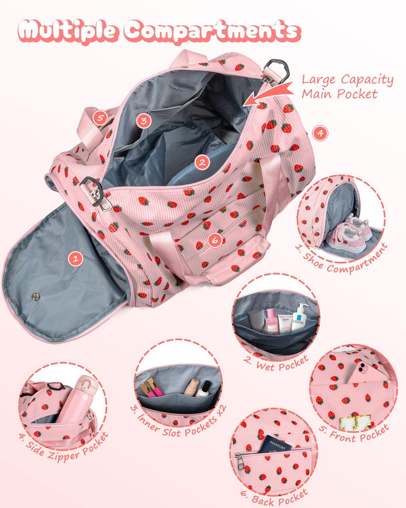 Vogewood Teen Girl Birthday Gifts, Girls Gym Bag, Kids Personalized Weekend Duffel Bags with Shoe Compartment, Initial Travel Tote with Makeup Bag, Gift for 3 4 5 6 7 8 9 Year Old Kid (Letter R)