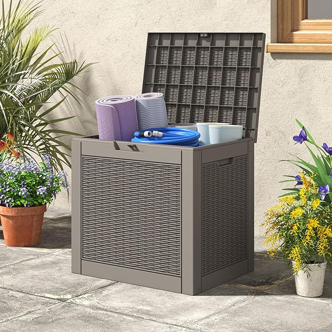 NUNU LAB Outdoor Storage Box, 33 Gallon Resin Deck Box Indoor and Outdoor Use, Waterproof Lockable Patio Storage Bin for Gardening Tools,Package Deliveries,Patio Cushions,UV Resistant,Grey