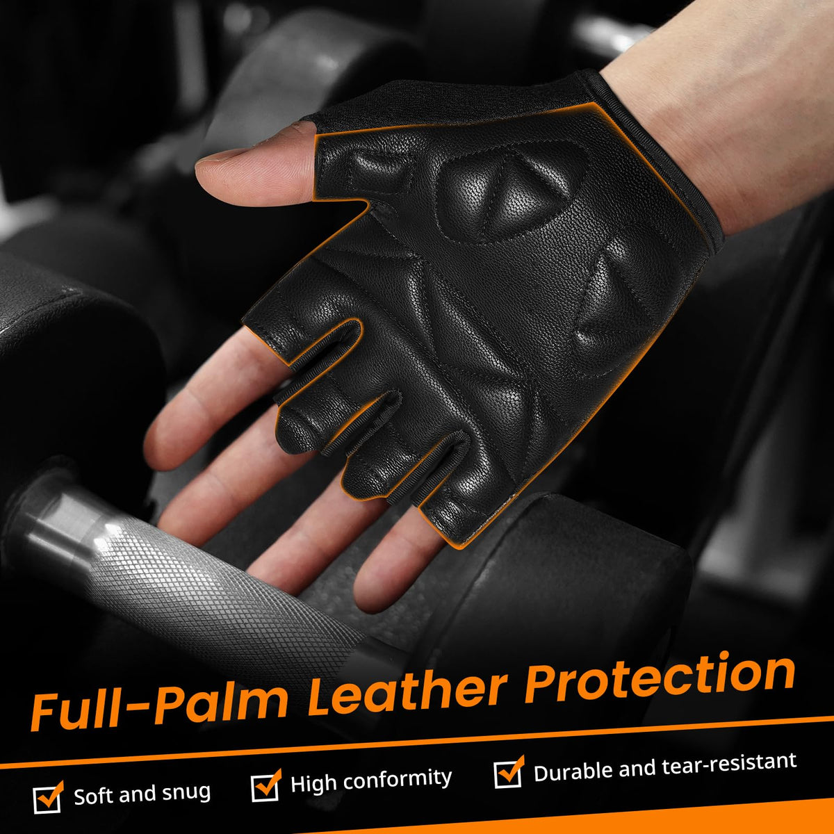 ATERCEL Premium Leather Workout Gloves for Men and Women, Suitable for Weightlifting, Gym, Cycling (Black, Large)