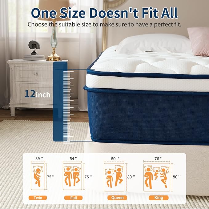 14 Inch King Mattress in a Box - Hybrid Gel Memory Foam & Pocket Springs for Back Pain Relief, Plush Support, Fiberglass-Free, CertiPUR-US Certified, 120-Night Sleep Trial, 80x76 Inches