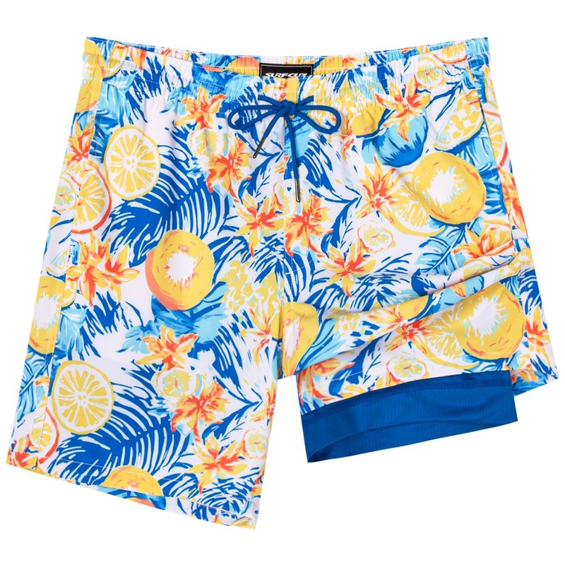 SURF CUZ Mens Swim Trunks with Compression Liner Quick Dry Swim Shorts 7" Swimming Trunks Stretch Zipper Pockets,Fresh Fruit,XXL