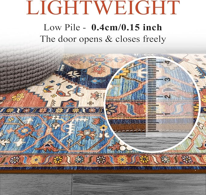 Lahome 8 x 10 Area Rugs for Living Room - Boho Washable Non-Slip Backing Large Rug Ultra-Thin Stain Resistant Dining Room Rugs for Under Table, Oriental Print Carpet Rugs for Bedroom (Rust, 8'x10')