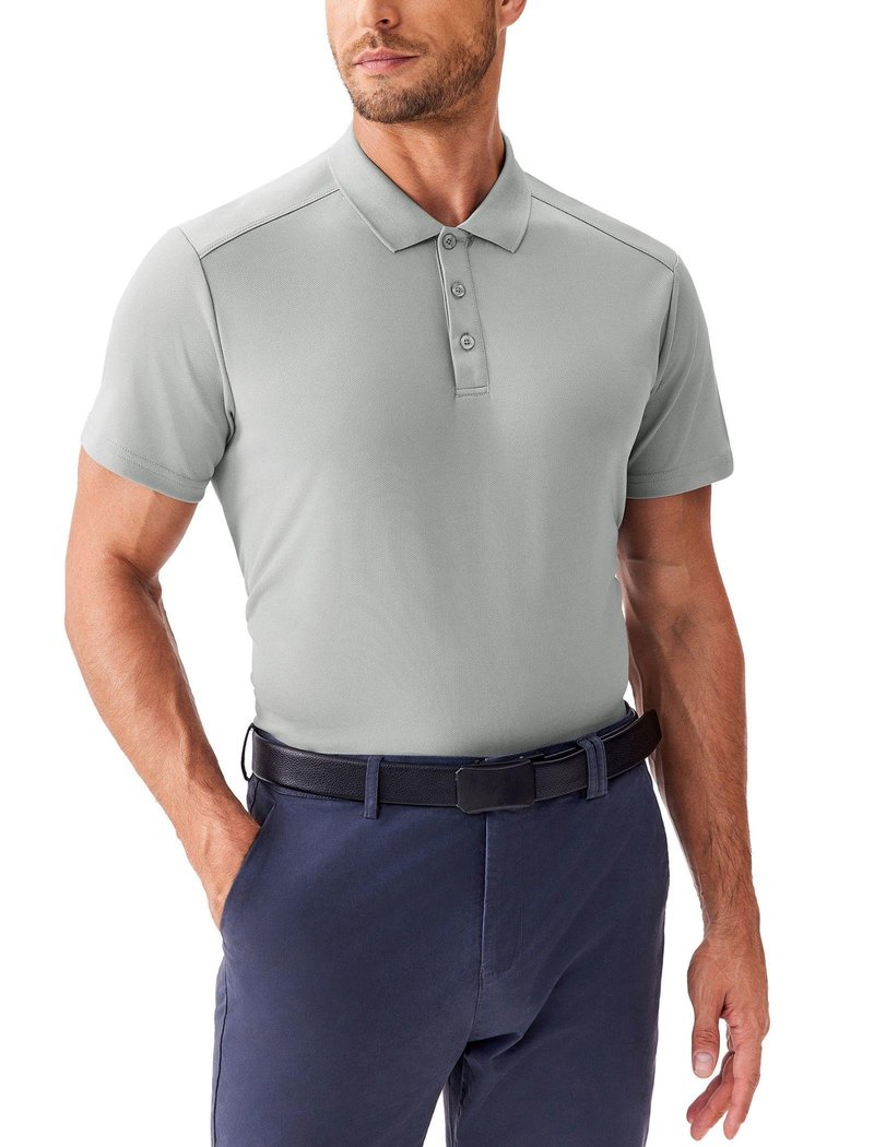 PINSPARK Men's Golf Polo Shirts Moisture Wicking Quick Dry Performance Short Sleeve Collared Shirt Slim Fit Athletic Polos Light Gray