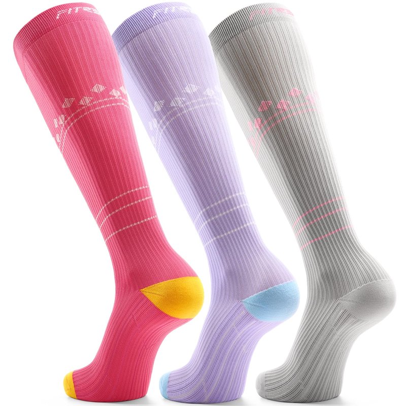 FITRELL 3 Pairs Compression Socks for Women and Men 20-30mmHg- Support Socks for Travel, Running, Nurse, Knee High Socks, Grey+Lavender+Pink S/M