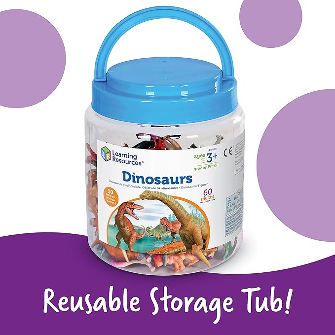 Learning Resources Dinosaur Counters - 60 Pieces, Ages 3+, Toddler Montessori Toys, Stacking Shape, Gifts For Boys And Girls, Sorting And Matching Skill Activities
