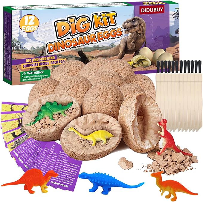 Easter Dino Eggs Dig Kit, 12 Pack Dinosaur Eggs Excavation Science Experiments Kits for Kids 4-12, Easter Basket/Stocking Stuffers, Toys for 3+ 4 5 6 7 8 9 10 Year Old Boys Girl