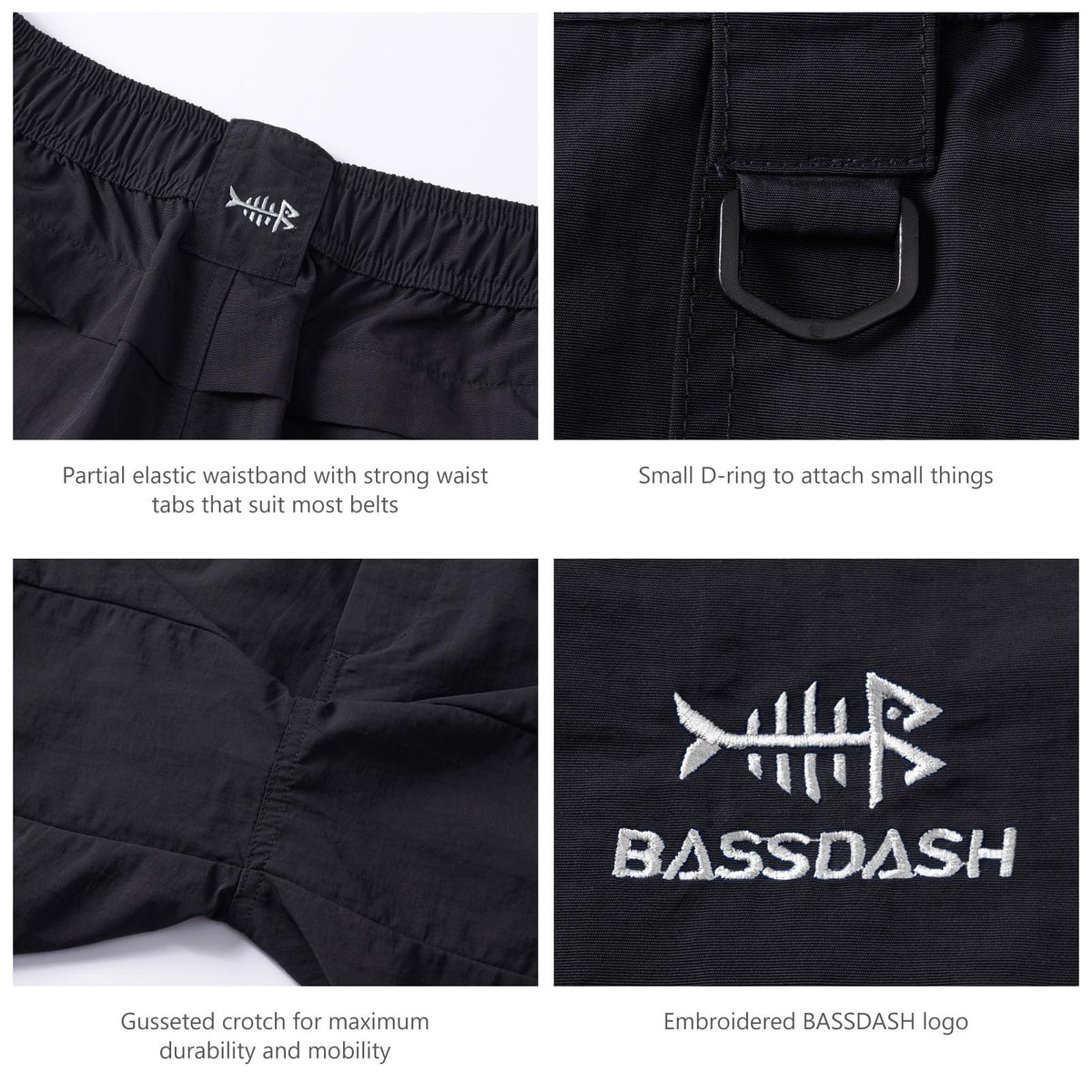 BASSDASH Men's Fishing Shorts UPF 50+ Water Resistant Quick Dry Hiking Cargo Shorts with Multi Pocket 6"