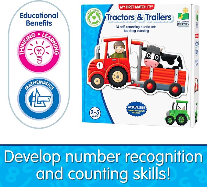 The Learning Journey: Match It! - Tractors & Trailers - 15 Self Correcting Puzzle Sets Teaching Counting - Preschool Learning Toys - Award Winning Toys