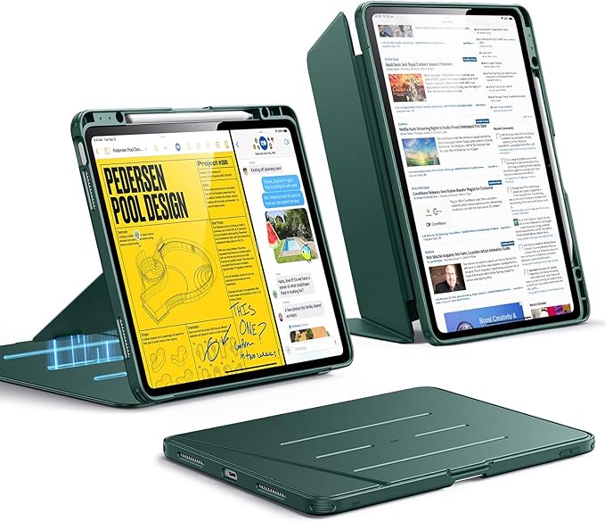 ESR for iPad Air 13 Inch Case M4/M3/M2 (2026/2025/2024), Vertical Stand Cover, Multi Stand Angles, Ultra-Stable Case with Pencil Holder, Flip Series, Green