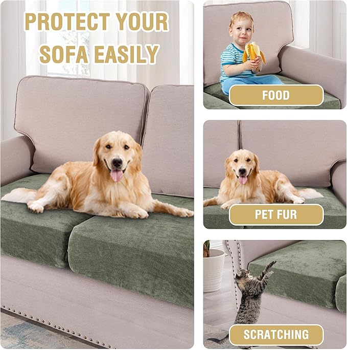H.VERSAILTEX Stretch Chenille Couch Cover Furniture Protector Seat Cushion Sofa Cover 2 Cushions Non-Slip Couch Covers for Sofa Pets with Elastic Bottom (2 Piece Loveseat Cushion Covers, Tea Tree)