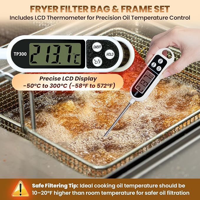 Fryer Filter Bag & Frame Set, Reusable Oil Strainer for 70 lb Cooking Oil