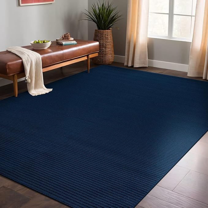 Non Slip Navy Solid Rubber Back Thing Rug for Living Room 3x5 Area Rugs for Kitchen, Rugs for Bedroom, Stain Resistant Easy Cleaning Non Shedding Carpet Navy 3 x 5
