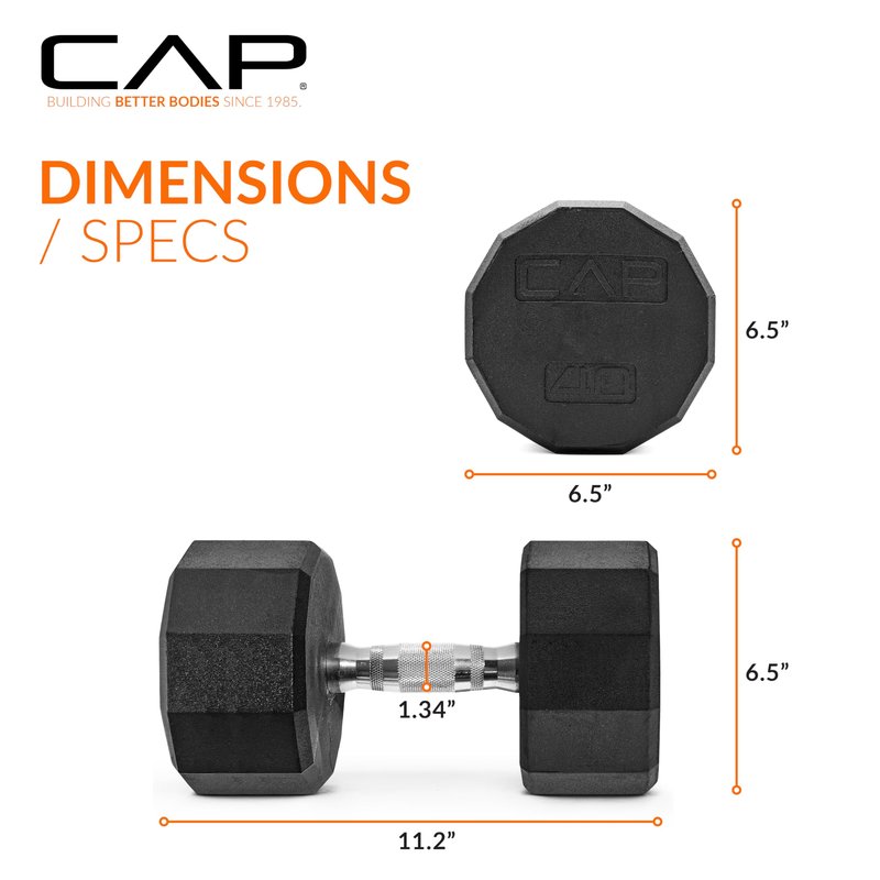 CAP 40 LB 12-Sided Rubber Coated Dumbbell Weight, Rubber Free Weights for Home Gym Strength Training, Chrome Handle, Pair