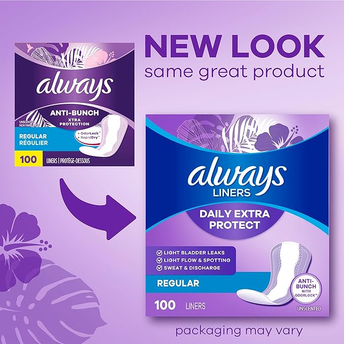 Always Daily Extra Protect Liners, Extra Long Length, Unscented Panty Liners, Feel Clean and Comfortable for up to 10 Hours, 92 Count x 4 Packs (368 Count Total) (Packaging May Vary)