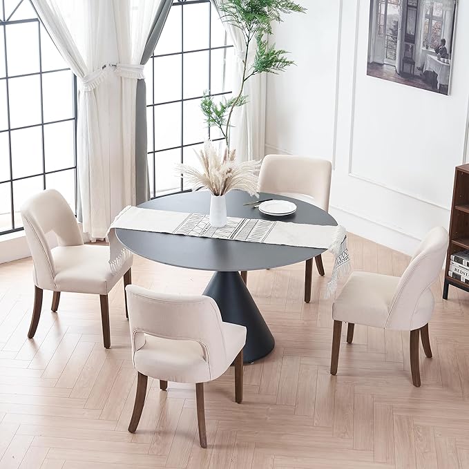 VKNOW Wooden Dining Chairs Set of 4, Modern Fabric Upholstered Dining Room Chair Kitchen Chairs, Farmhouse Dinner Chair for Kitchen Dining Room, Beige
