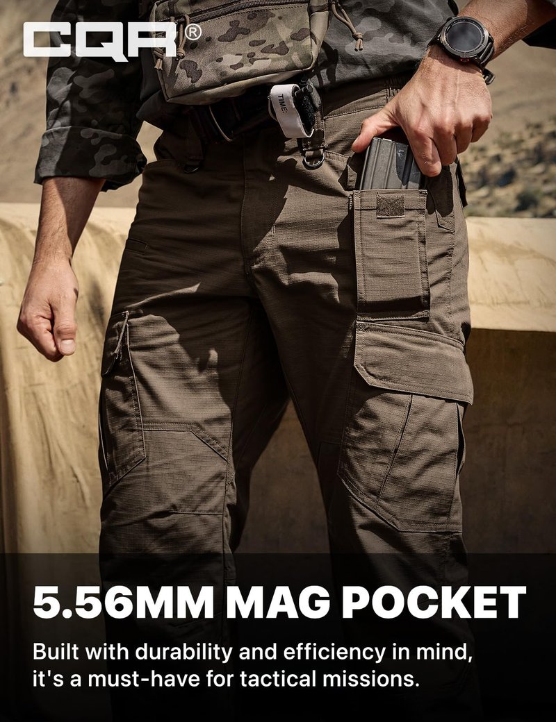 CQR Men's Tactical Pants, Water Resistant Ripstop Cargo Pants, Lightweight EDC Work Hiking Pants, Outdoor Apparel, Duratex Mag Pocket Tundra, 32W x 32L