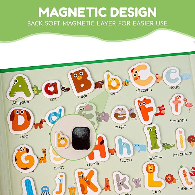 breazo Magnetic Alphabet Letters Book Set with 79 PCS, Animal ABC Magnets for Kids Learning, Uppercase & Lowercase Montessori Toys for Preschool, Homeschool & Classroom Educational Supplies