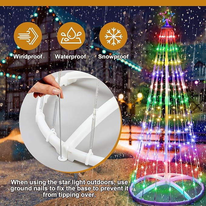 4 Pack 4/5/6/7 ft Christmas LED Cone Tree Lights Outdoor Decorations 24 Modes Color Changing with Timer Foldable Lighted Yard Trees Waterproof String Lights Holiday for Christmas New Year Xmas