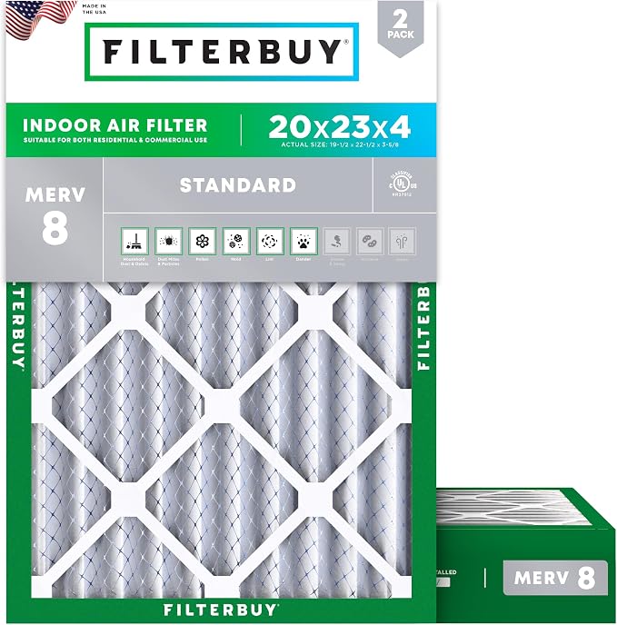 Filterbuy 20x23x4 Air Filter MERV 8 Essential Dust & Allergy Defense,