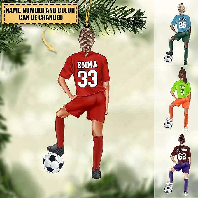 Nazenti Personalized Soccer Christmas Ornament - Custom Boy Soccer Player Ornament, Soccer Men Player Christmas Ornament, Xmas Gifts for Football Lovers Fan, 2D Flat Shape Soccer Car Ornament