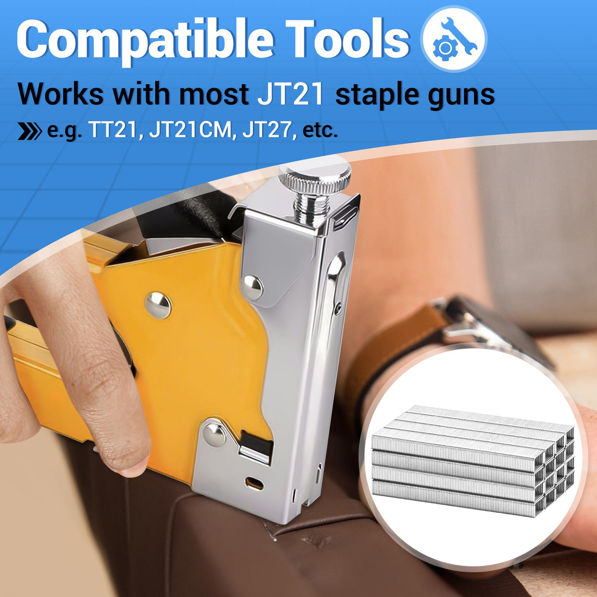 meite JT21 Staples, 1/4 Inch Galvanized Fine Wire Staples for Staple Gun - 5,000 Counts, 7/16" Crown JT21 Staple Refill, Ideal for Upholstery, Crafts, Furniture