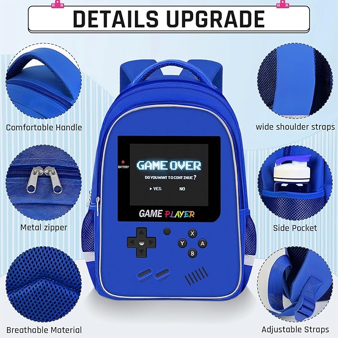 Backpack for School Boys,3pcs Boys Backpack and Lunch Box Set for Elementary Middle School, 17″ Video Game Bookbag for Ages 6-18 Kids Children Teens