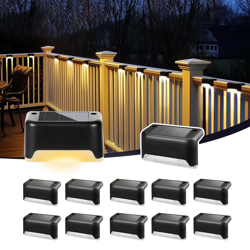 PATIOWIN Solar Deck Lights Outdoor, Solar Step Lights Waterproof Led Lights for Outdoor Stairs, Step, Fence, Patio,Yard,Porch and Balcony(12 Pack,Warm White)