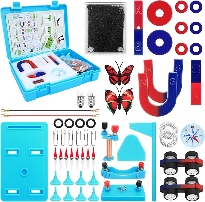 Science Magnets for Kids Magnet Set with Bar/Horseshoe/U Shaped/Iron Filings/Compass, STEM Educational Toys Magnet Kit for Science Experiments Classroom Learning
