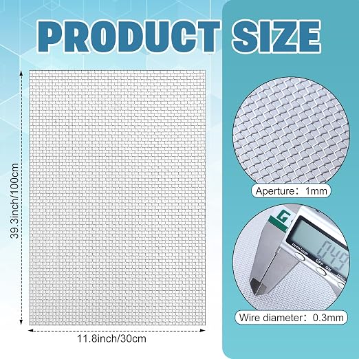 SATINIOR 2 Packs 11.8 x 39.3 Inch 304 Stainless Steel Woven Wire Mesh Fine