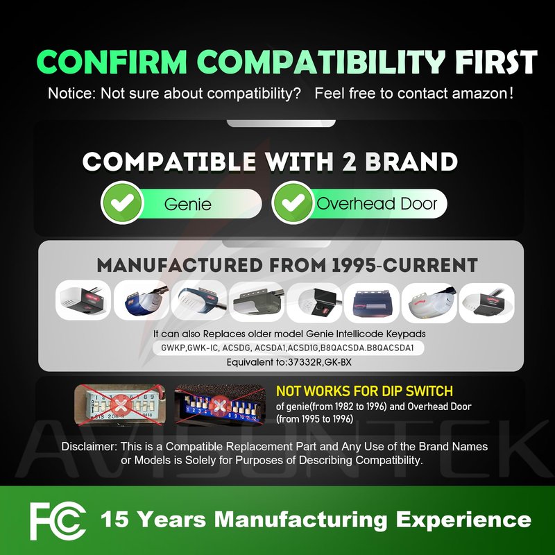 Avisontek GK-R for Genie Garage Door Opener Keypad Replacement FCC Certified 3-Year Warranty