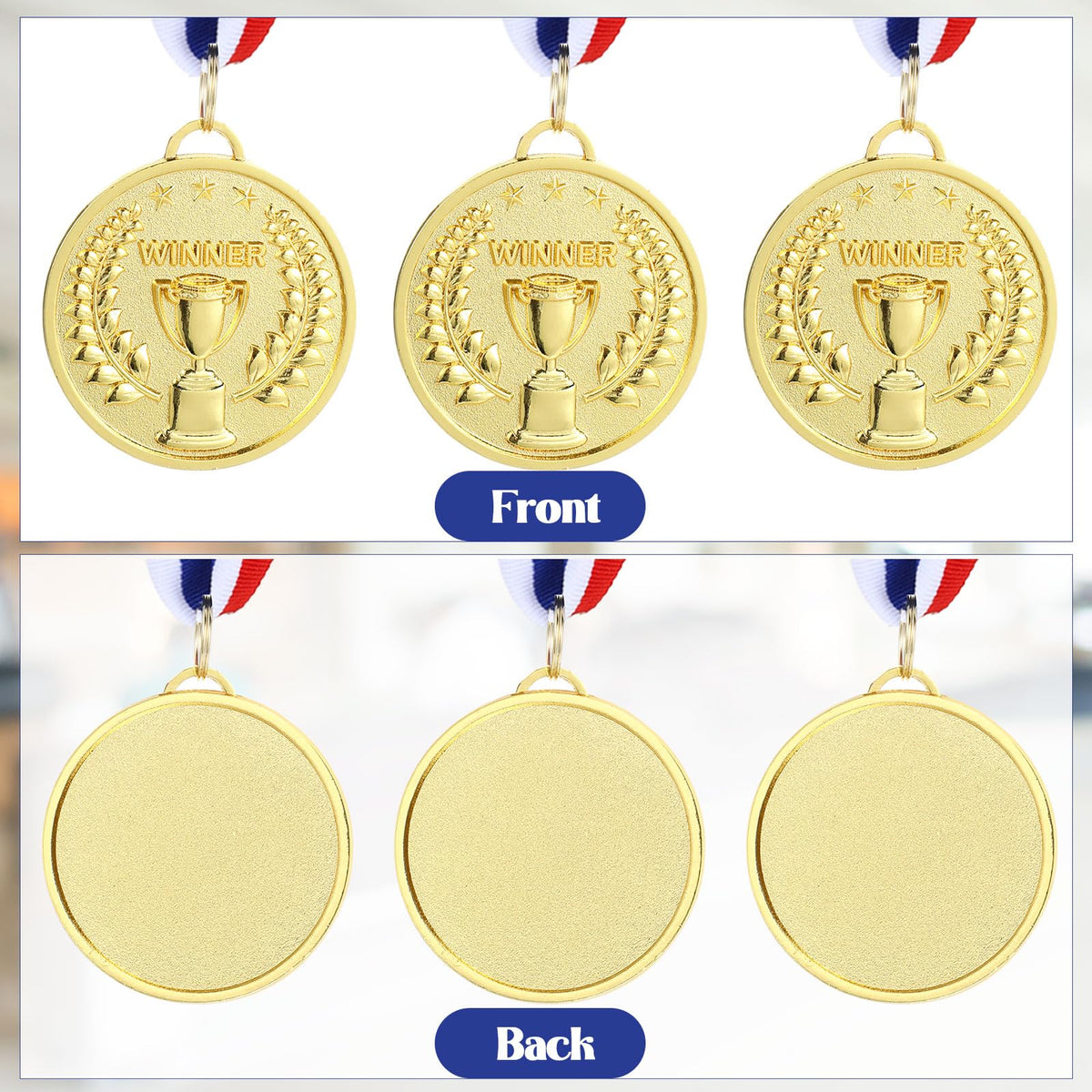 Quelay Gold Award Medals 2 Inch 1st Place Metal Winner Award Medals with Neck Ribbons Prizes for Participation Competitions for Soccer Baseball Basketball Golf(24 Pieces,Trophy Style)