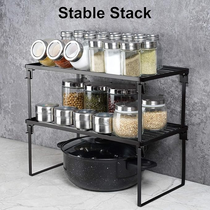 Tomorotec 2-Pack Stackable Kitchen Storage Shelf Rack Metal Cabinet Shelves