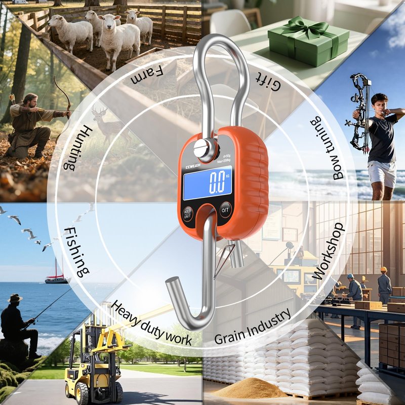 Hanging Scale Handheld 440lb/200kg Crane Scale Luggage Scale,with ABS Plastic case & Big LCD Display, Portable Digital Mini Crane Scale Fishing Scale,for Gym,Hunting,Travelling