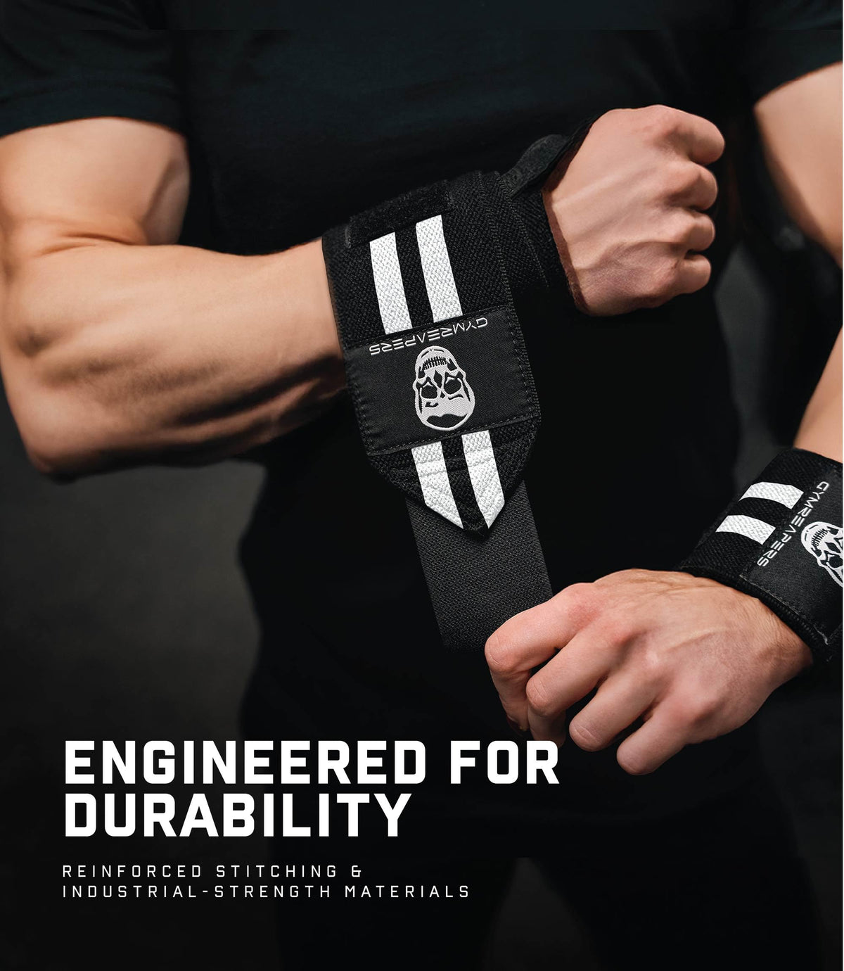Gymreapers Weightlifting Wrist Wraps (Competition Grade) 18" Professional Quality Wrist Support with Heavy Duty Thumb Loop - Best Wrap for Powerlifting, Strength Training, Bodybuilding(White,18")