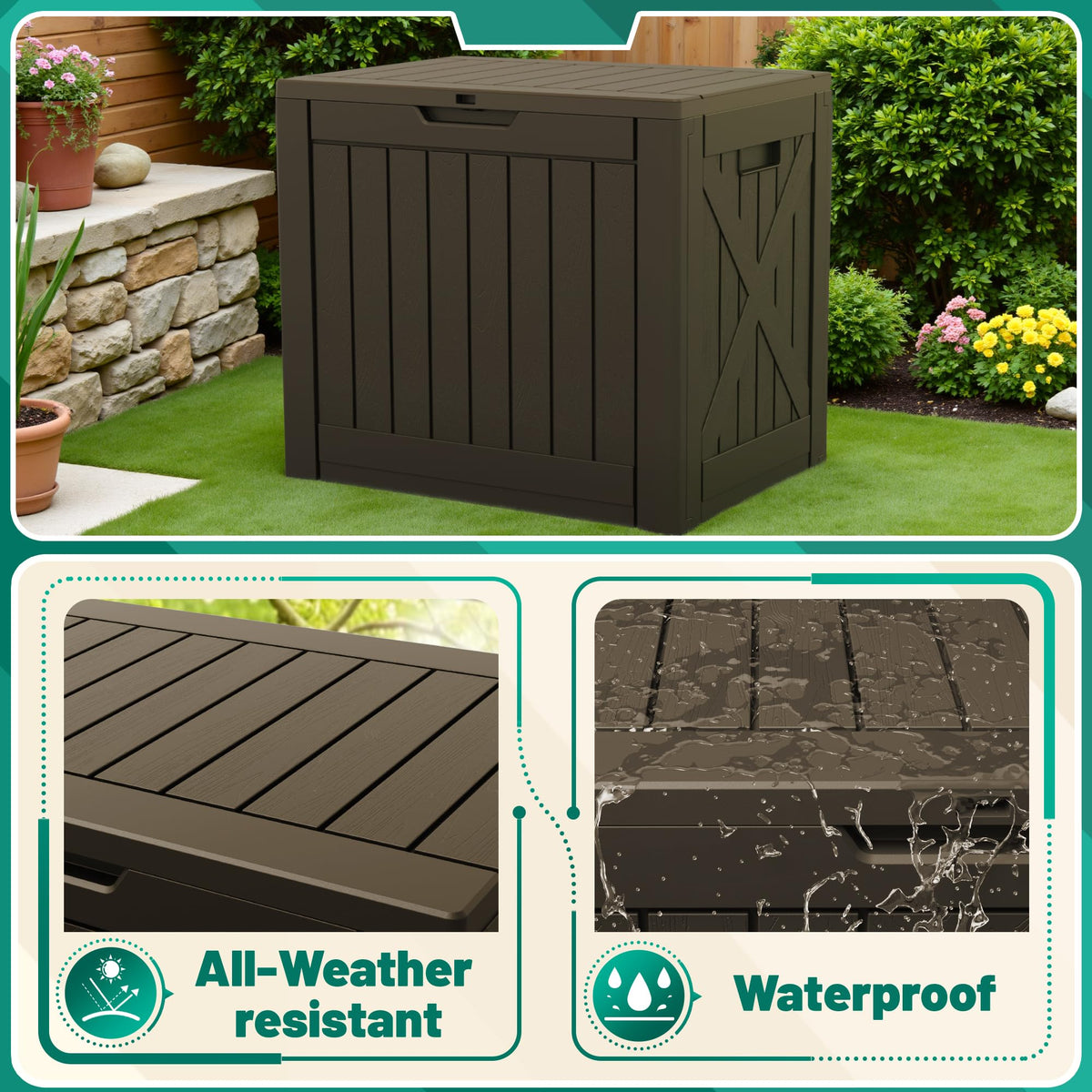 Devoko 40 Gallon Deck Box Outdoor Storage Box Waterproof for Patio, Large Outdoor Storage Bench Lockable for Outside (Deep Brown, 40 Gallon)