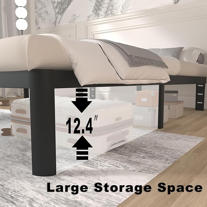 ITIMIDI 14 Inch Full Size Bed Frame, No Box Spring Needed and DIY Headboard, Safety Design with Rounded Corner Legs, Heavy Duty Metal Platform Bed Frame Full Size, Noise Free, Black