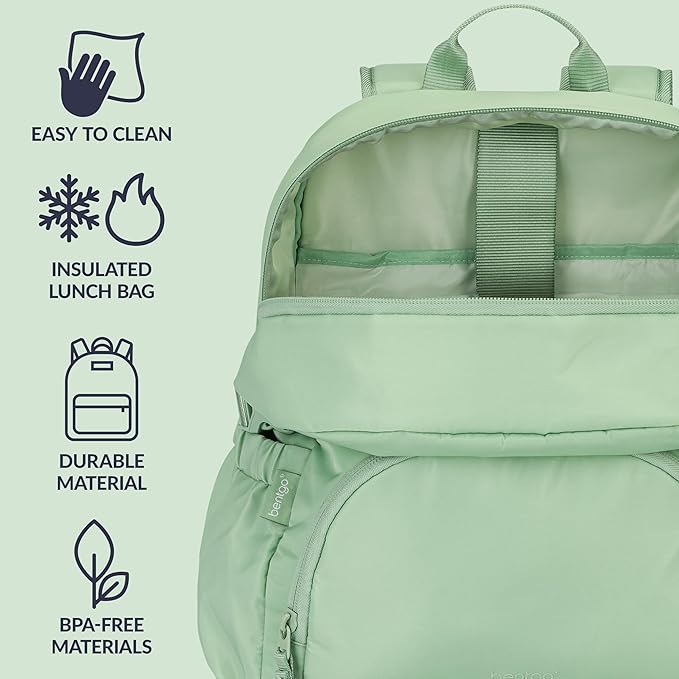 Bentgo 2-in-1 Adult Backpack & Insulated Lunch Bag – Lightweight, Water-Resistant Travel Backpack with 9 Compartments, Laptop Sleeve & Trolley Sleeve for Work & Everyday Use (Clay Green)