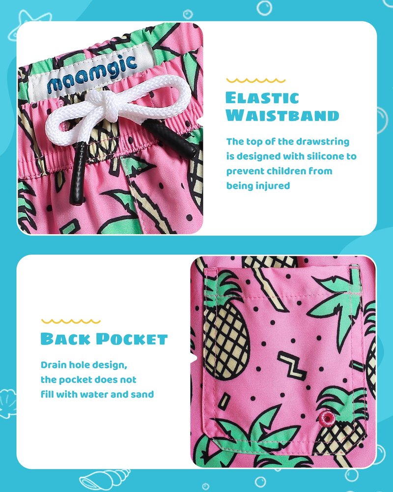 maamgic Boys Swim Trunks with Compression Liner Toddler Stretch Swim Shorts Quick Dry Swimming Trunks Boxer Brief 2 in 1 Beach Shorts Rose Coconut 5/6