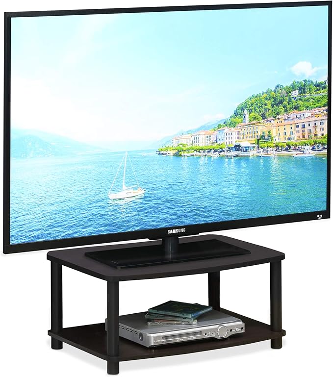 Furinno TURN-N-TUBE TV Riser Stand, 2-Tier Small Elevated No Tools TV Stand, TV Console for TV up to 32 inch, 15.8 x 23.8 x 11, for Living Room, Bedroom, Dark Walnut