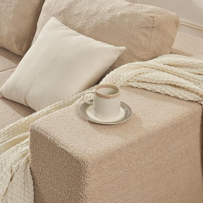 40" Single Sofa for Adults, Upholstered Floor Sofa Couch with Pillow, Teddy Boucle Sofa for Bedroom Living Room, No Assembly Required (Teddy Boucle, Camel)