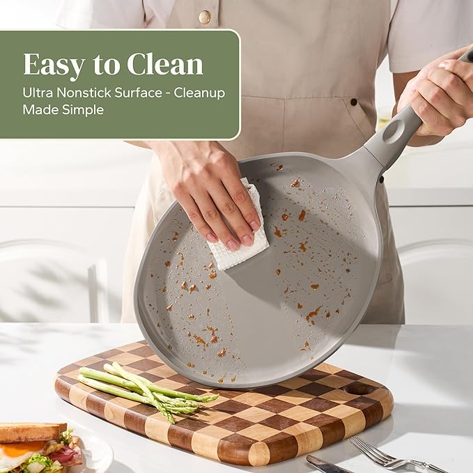 Redchef Nonstick Crepe Pan 12 Inch, Ceramic Comal Tortilla Pan, Non Stick Flat Skillet, Professional Pancake Griddle Pan for Roti Dosa, Induction Compatible, Stay-Cool Handle, PFAS/PTFE Free (Gray)