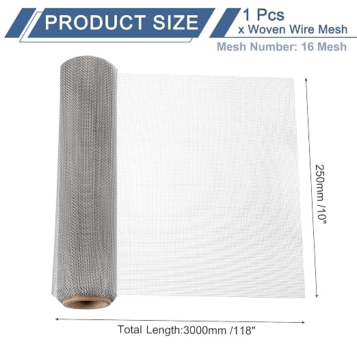uxcell 16 Mesh 118" x 10" Woven Wire Mesh, 316 Stainless Steel Air Vent Filter