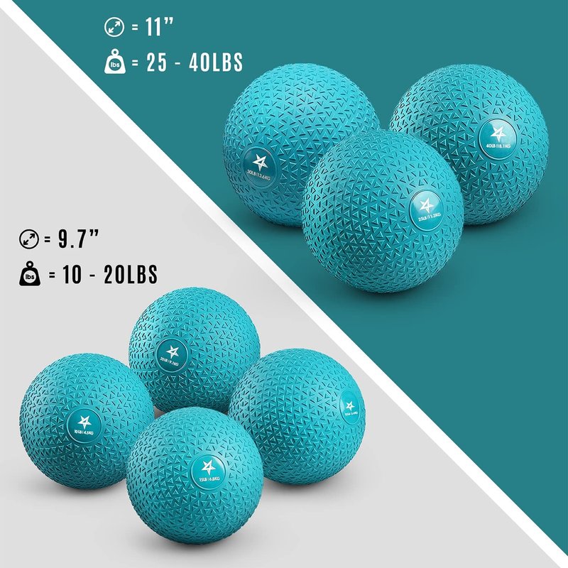 Yes4All Slam Balls, 10-40lb Weighted Ball Weight, Durable PVC Sand Filled Workout Dynamic Slam Ball for Strength Training, Triangle, Teal, 10lbs