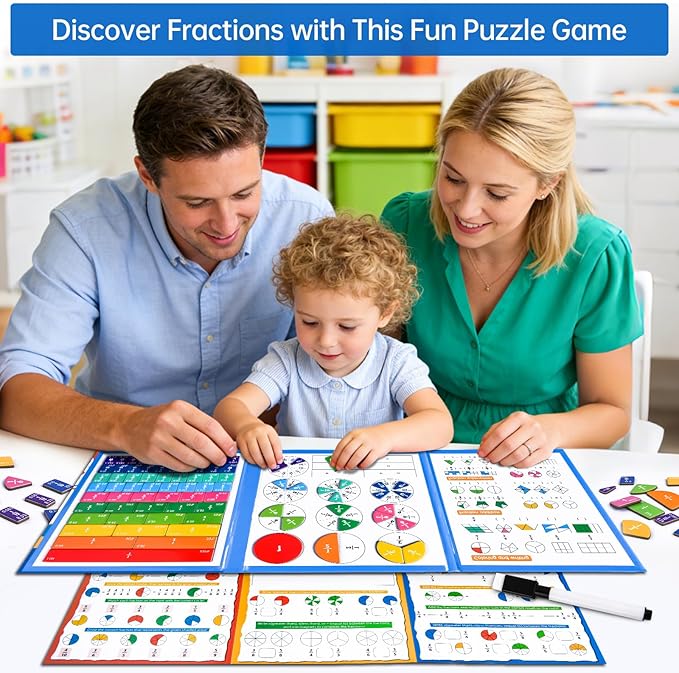 Magnetic Fraction Tiles & Circles Montessori Set for Elementary Kids - Hands-On Math Manipulatives with Activity Book - Learn Fractions, Decimals, Percentages