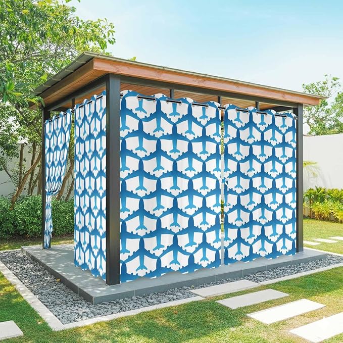 Outdoor Curtains for Patio Waterproof Weatherproof Blue Aircraft Porch Curtains