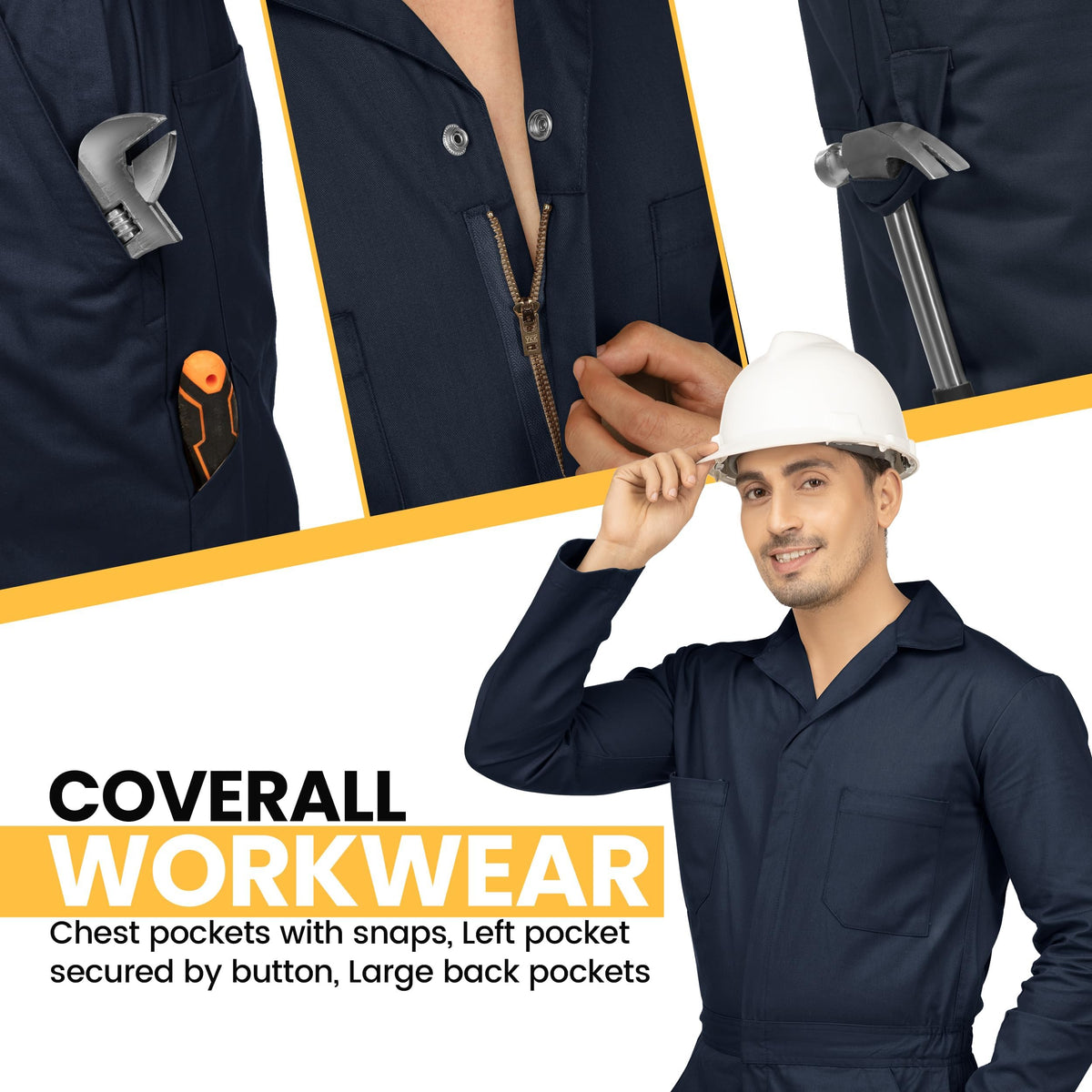 NY Threads Men’s Twill Coverall Relaxed Fit Long Sleeve Utility Work Wear, Medium Tall, Navy